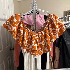 Lush Orange Leaf Print Crop Top